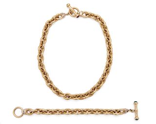 14K Gold Link Necklace and Bracelet