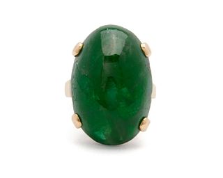 14K Gold, Emerald, and Diamond Ring
