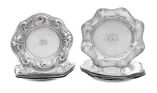 Two Sets of American Silver Bread Plates