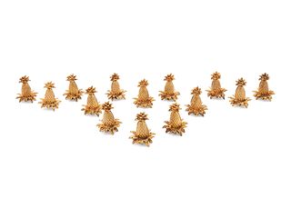 A Set of Fourteen Tiffany & Co. Silver-Gilt Pineapple Place Card Holders