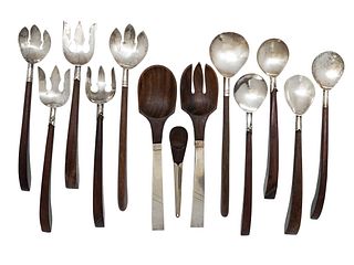 A Collection of Mexican Silver Flatware Serving Articles
