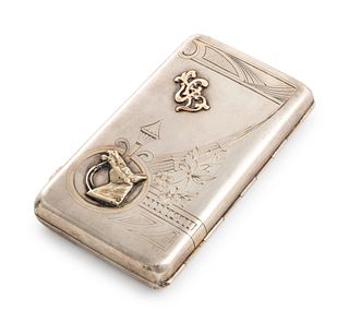 A Russian Silver and 14-Karat Gold Mounted Cigarette Case