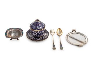 A Group of Four Enameled Silver Articles