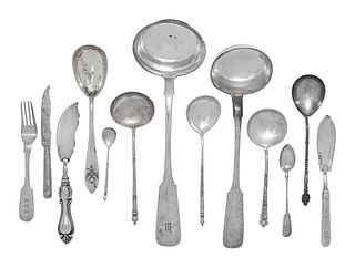 A Large Collection of Russian Silver Flatware Articles