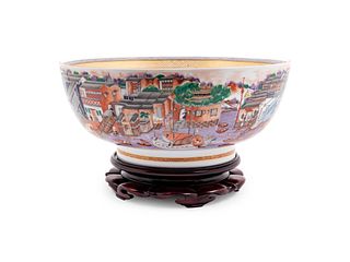 A Mottahedeh Chinese Export Decorated Porcelain Punch Bowl