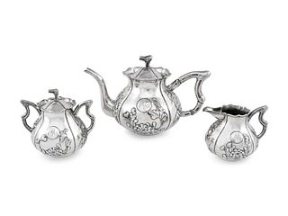 A Chinese Export Silver Three-Piece Tea Service