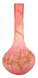 Pink Opaline Glass Vase Gold Décor