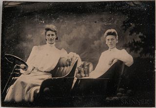 Three Tintypes, People in Cars, c. 1905. Each of the three images shows two people seated in an open car, all housed in their original
