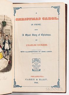 Dickens, Charles (1812-1870) A Christmas Carol. Philadelphia: Carey & Hart, 1844. First edition, 12mo, with frontispiece, three hand-co