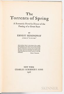 Hemingway, Ernest (1899-1961), Torrents of Spring. New York: Charles Scribner's Sons, 1926. First edition of Hemingway's first novel, d