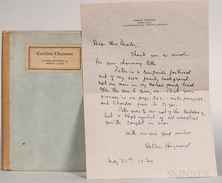 Heyward, DuBose (1885-1940) and Hervey Allen (1889-1949) Carolina Chansons. Legends of the Low Country, with Heyward Autograph Letter S