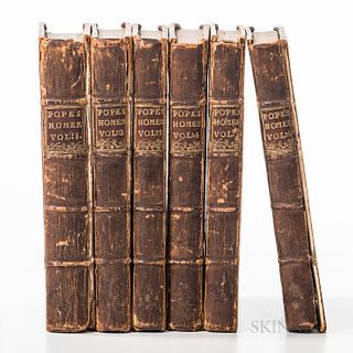 The Iliad of Homer, Translated by Alexander Pope (1688-1744). London: W. Bowyer, 1720. Six volumes fully bound in brown leather, blind