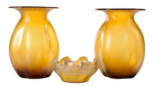 Pair of Gold Aurene Art Glass Vases,