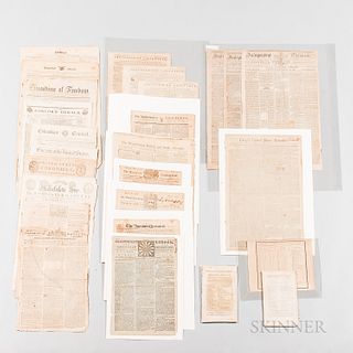 Thirty-two 18th Century American Newspapers and Three Related Items, including The Pennsylvania Packet, and Daily Advertiser, for Tuesd