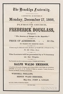 Frederick Douglas Lecture Announcement Handbill, c. 1866, announcing a speech to be delivered at the Plymouth Church, Monday December 1