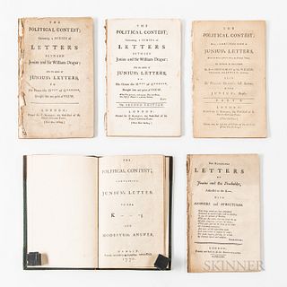 Large Collection of Junius Works and Related Manuscripts. composed of approximately seventy-five printed volumes of Junius letters and