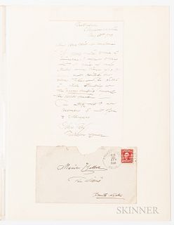 Homer, Winslow (1836-1910) Autograph Letter Signed, Prouts Neck, Scarboro, Maine, 25 August 1908, Single sheet of lined paper to Marie