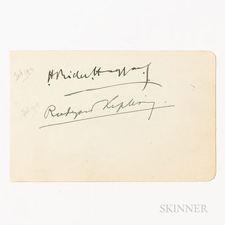 Kipling, Rudyard (1865-1936) Autograph. Full signature underlined on a page from an autograph book, dated in pencil February 1919, 3 3/