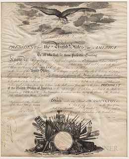 [Madison, James] Stephen Cassin Appointment as Master Commandant in the Navy, dated September 11, 1814, printed document accomplished i