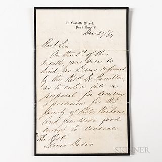 Nightingale, Florence (1820-1910) Autograph Letter Signed, 21 December 1864. Five-page letter on two sheets of laid J. Whatman watermar