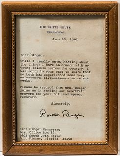 Reagan, Ronald (1911-2004) Typed Letter Signed and Two Photographs, dated June 15, 1981, the typed letter on White House stationary wis
