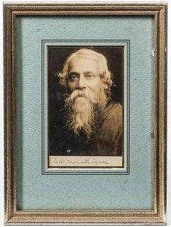 Tagore, Rabindranath (1861-1941) Signed Photograph, c. early 20th century. Gelatin silver print photograph signed in ink below the imag