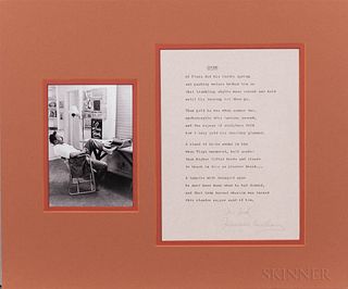 Williams, Tennessee (1911-1983) Typed Poem Signed. Single sheet typed on one page of the poem, "Efebo," inscribed "For Jack" and signed