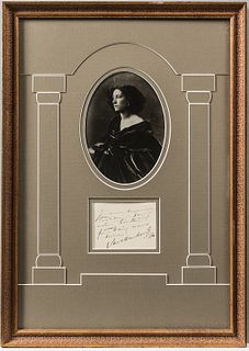 Two Framed Autographs Including Sarah Bernhardt and Henry Lauder, Undated. Henry Lauder's signed on a card with a sketch of a Scotsman,
