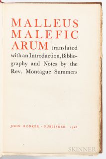 [Kramer, Heinrich] (c. 1430-1505) Malleus Maleficarum. Great Britain: John Rodker, 1928. Large octavo, number 212 of 1275 copies printe
