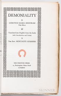 Sinistrari, Ludovico Maria (1622-1701) Demonality. London: The Fortune Press, [1927]. Octavo, number 9 of 90 copies printed on Arnold u