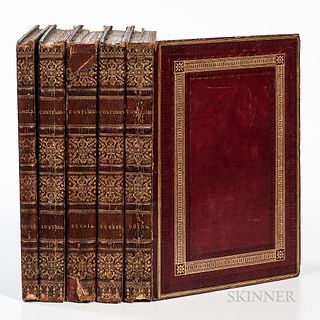 Costume, Five Titles. Five folio volumes bound in tooled and gilt full red morocco including: George Henry Mason's The Costume of China