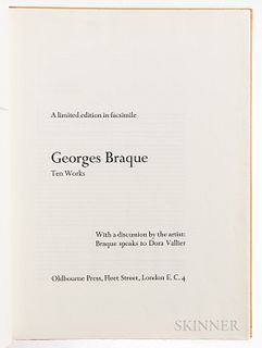 Braque, Georges (1882-1963) Phoebus Collotypes, Ten Works. London: Oldbourne Press, [1963]. Large folio, copy number 194 of 200, illust