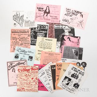 Twenty-five Musical Show/Performance Flyers, Late 20th Century. Advertising performances of artists including Kathy Tally, The Original