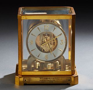 Jaeger LeCoultre Atmos Clock, c. 1960, serial # 108409, the front with a presentation plaque for "M. L. Reisch, American Oil Company, 1927-1959," H.- 