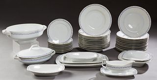 Forty-Two Piece Set of French Porcelain DInnerware, 20th c., consisting of 12 dinner plates, 12 soup bowls, 9 salad plates, a sauceboat on integral fl
