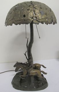 C. Csadek Signed Bronze Horse Jumping Lamp.