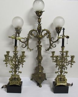 Lot Of 3 Victorian Brass Lamps.