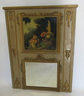 Antique Carved French Trumeau Mirror.