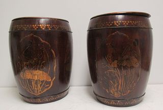 Pair Of Lacquered And Gilt  Decorated Lidded