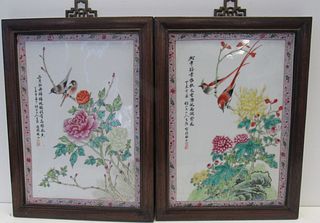 (2) Signed and Framed Chinese Enamel Decorated