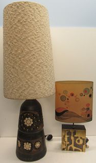 Large Midcentury Pottery Lamp Together With A