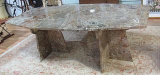 Seventies Modern Twin Pedestal Marble Table.