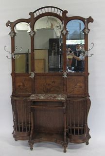 Galle Style Inlaid, Mirror Back Hall Tree With