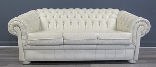 Vintage And Fine Quality White Leather Sofa
