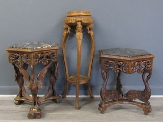 An Antique Pair Of Highly Carved Marbletop Tables