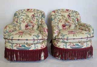 Baker Pair Of Upholstered Club Chairs.