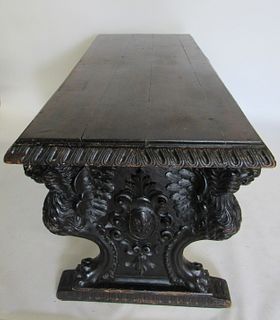 Antique Highly Carved Trestle / Library Table.