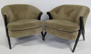 Midcentury Style Pair Of Upholstered Arm Chairs