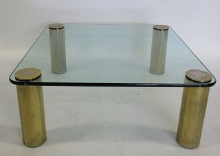 Karl Springer Style Brass and Glass Top Low