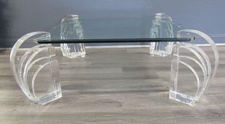 Karl Springer Style Lucite And Glass Top Coffee